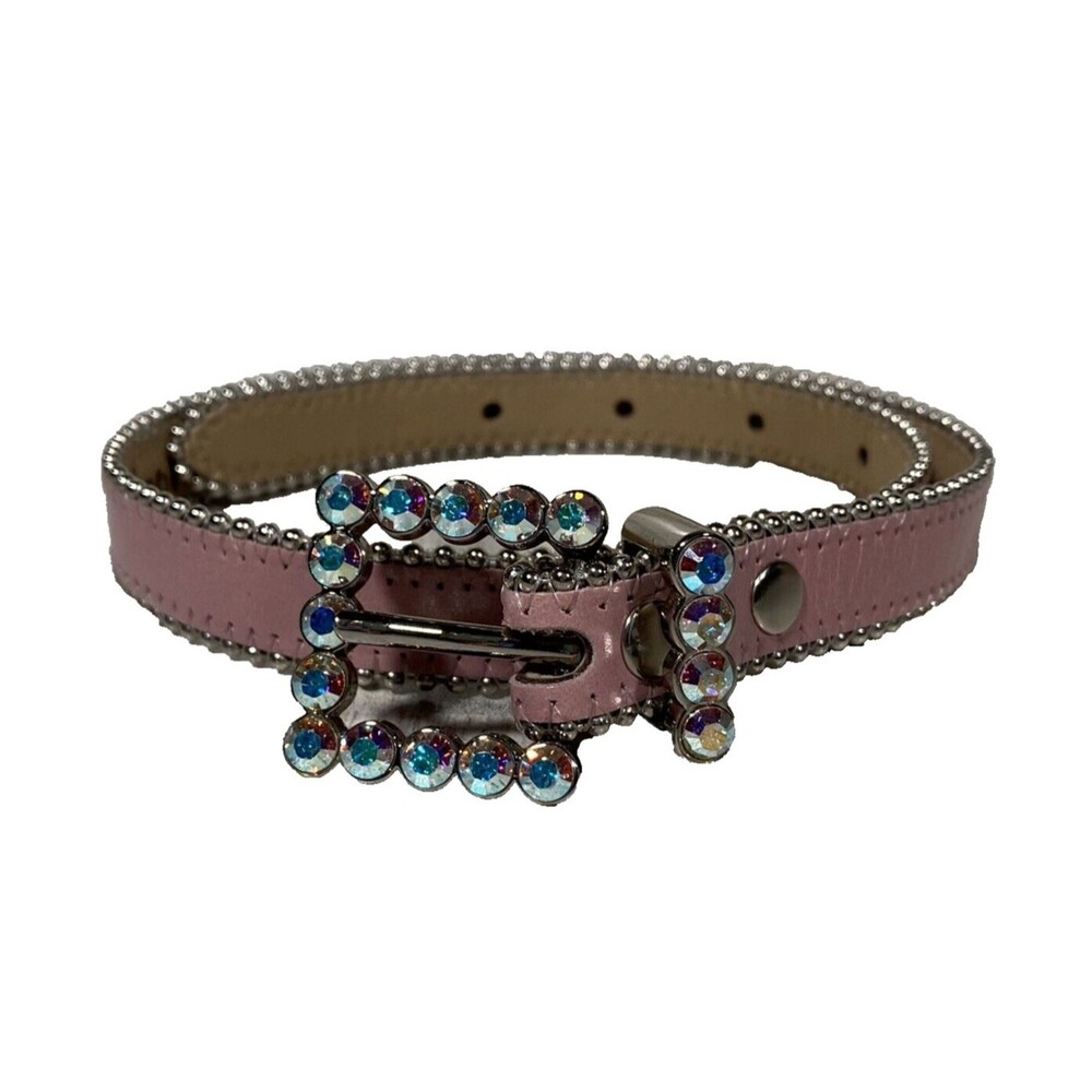 BB Simon Girl’s Belt Pink Leather Belt Crystal Buckle Western Rodeo Maximalist